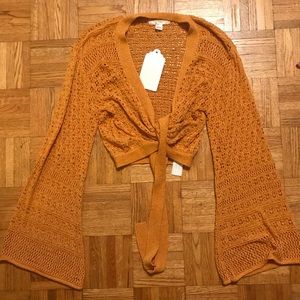 Band of Gypsies Golden Crochet Wrap Sweater Medium